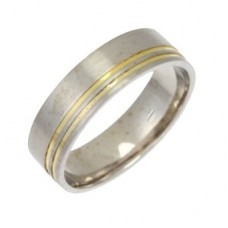 6mm Flat Court Two Tone Wedding Ring With Matt Finish