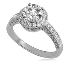 Elegant Round Diamond Double Halo Shoulder Set Ring