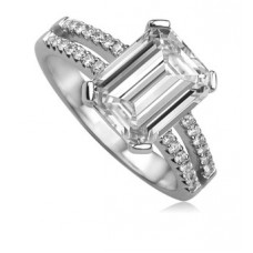 Emerald Diamond Split Shoulder Engagement Ring