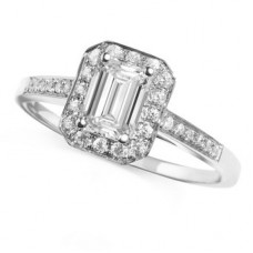 Emerald Diamond Single Halo Shoulder Set Ring