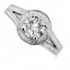 Round Diamond Single Halo Shoulder Set Ring