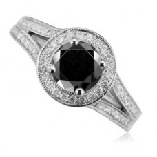 Round Black Diamond Halo Ring