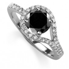 Round Black Diamond Shoulder Set Ring