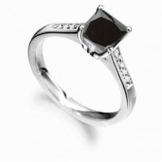 Princess Black Diamond Shoulder Set Ring