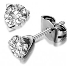 Unique Three Prong Round Diamond Stud Earrings