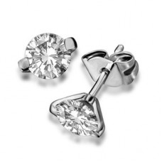 Unique Two Prong Round Diamond Stud Earrings