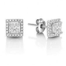 Princess Diamond Single Halo Earrings