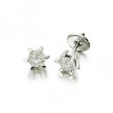 Unique 6 Claw Round Diamond Stud Earrings