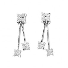Round Diamond Flower Cluster Drop Earrings