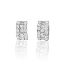 Round And Baguette Diamond Half Hoop Earrings