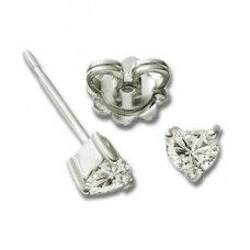Three Claw Heart Shape Diamond Stud Earrings