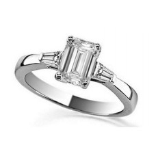 0.75ct Si2/e Platinum Emerald/baguette Diamond Trilogy Ring
