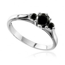 Round Black Diamond Trilogy Ring