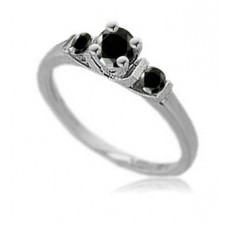 Round Black Diamond Trilogy Ring