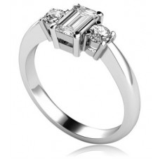 Elegant Emerald & Round Diamond Trilogy Ring