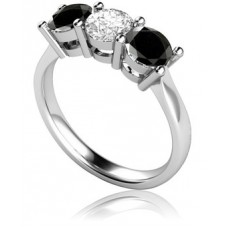 Round Black And White Diamond Trilogy Ring