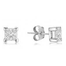 Four Corner Claw Princess Diamond Earrings