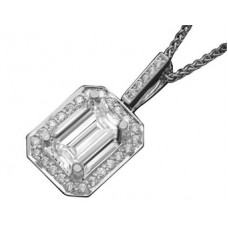 Emerald Diamond Single Halo Pendant