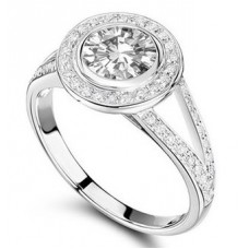 Split Shoulder Round Single Halo Diamond Ring