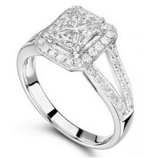 Emerald Diamond Single Halo Shoulder Set Ring