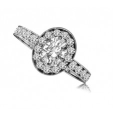 Oval Diamond Single Halo Shoulder Set Ring