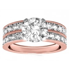 Round Diamond Shoulder Set Ring With Matching Band