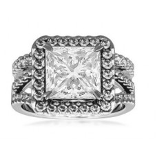 Princess Diamond Single Halo Shoulder Set Ring Princess Diamond Single Halo Shoulder Set Ring