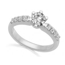 Six Claw Round Diamond Shoulder Set Ring