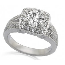 Split Band Round Diamond Single Halo Shoulder Ring