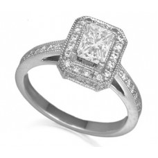 Emerald Diamond Single Halo Shoulder Set Ring
