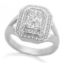 Unique Emerald Diamond Double Halo Ring