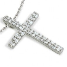 Round & Baguette Diamond Cross Pendant