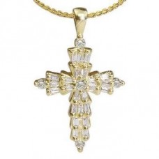 Round & Baguette Diamond Cross Pendant
