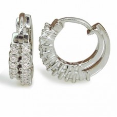 Two Row Round Diamond Hoop Earrings