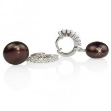 Round Diamond & Black Pearl Drop Earrings