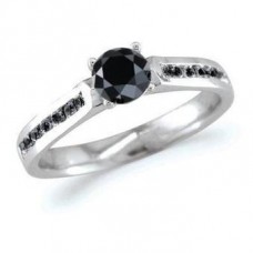 Round Black Diamond Side Stone Ring