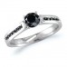 Round Black Diamond Side Stone Ring