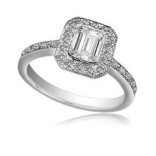 Emerald Diamond Single Halo Shoulder Set Ring