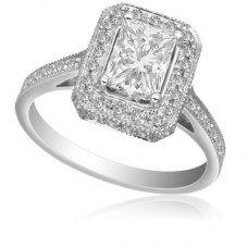 Emerald Diamond Double Halo Shoulder Set Ring