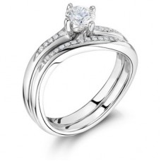 Round Diamond Shoulder Set Ring With Matching Band