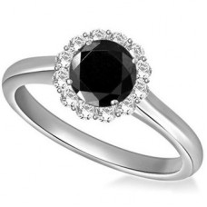 Round Black Diamond Single Halo Ring