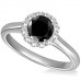 Round Black Diamond Single Halo Ring