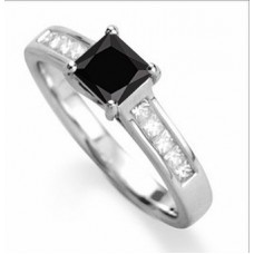 Princess Black Diamond Shoulder Set Ring