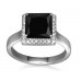 Princess Black Diamond Halo Ring