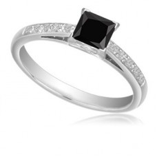 Princess Black Diamond Shoulder Set Ring