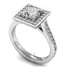 Princess Diamond Single Halo Shoulder Set Ring