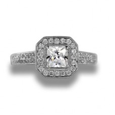 Princess Diamond Single Halo Shoulder Set Ring