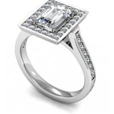 Emerald Diamond Single Halo Shoulder Set Ring