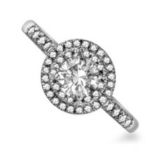 Double Halo Shoulder Set Round Diamond Ring