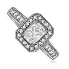 Emerald Diamond Single Halo Shoulder Set Ring